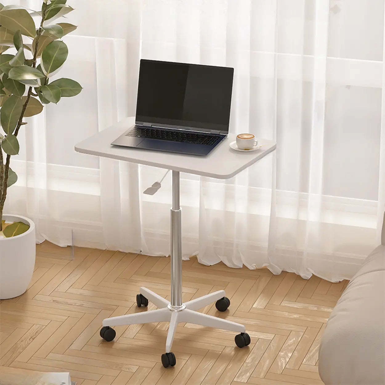 Movable Adjustable White Narrow Desk — White / Table Only