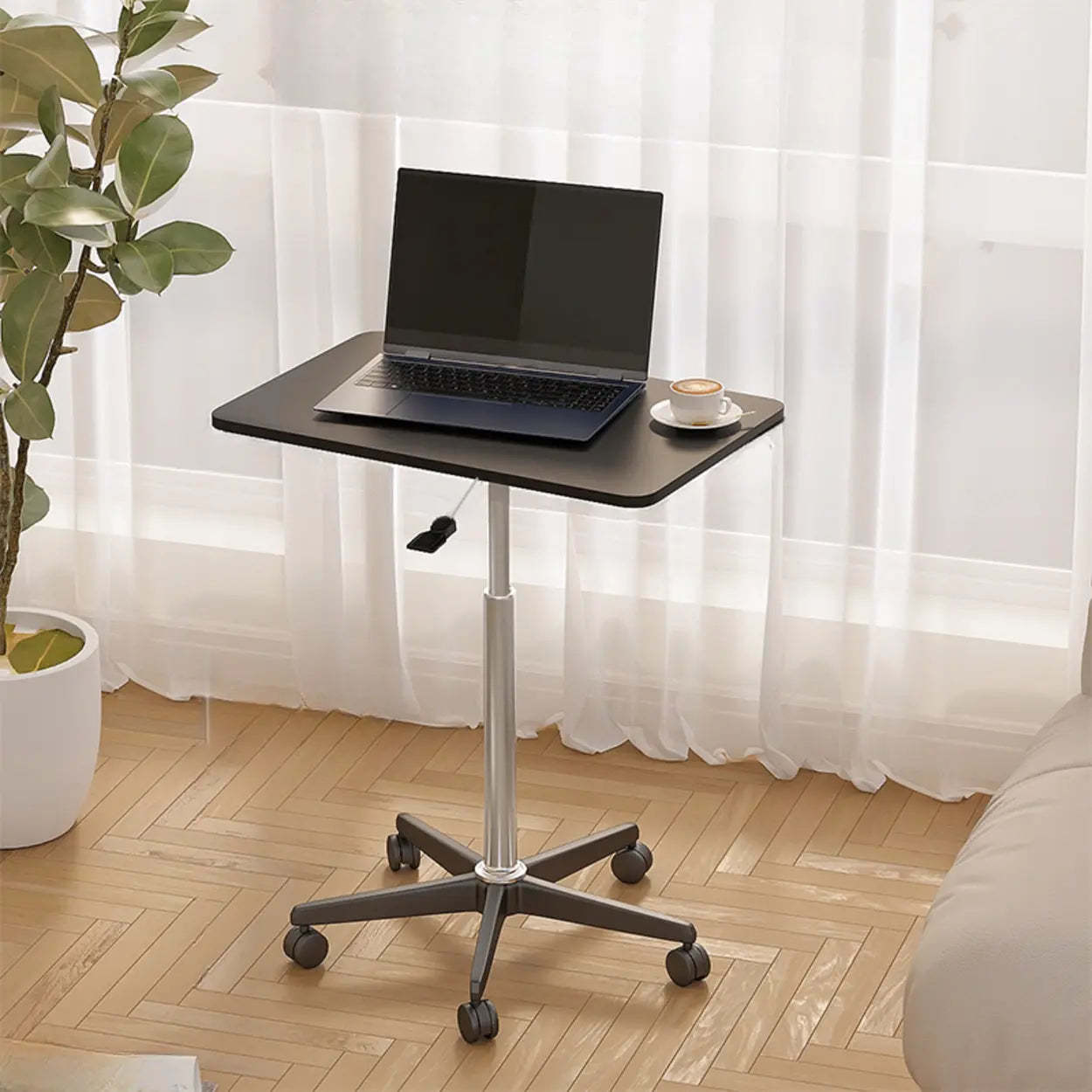 Lighom modern movable narrow white desks in wood — 24" L x 16" W x 37" H / Black