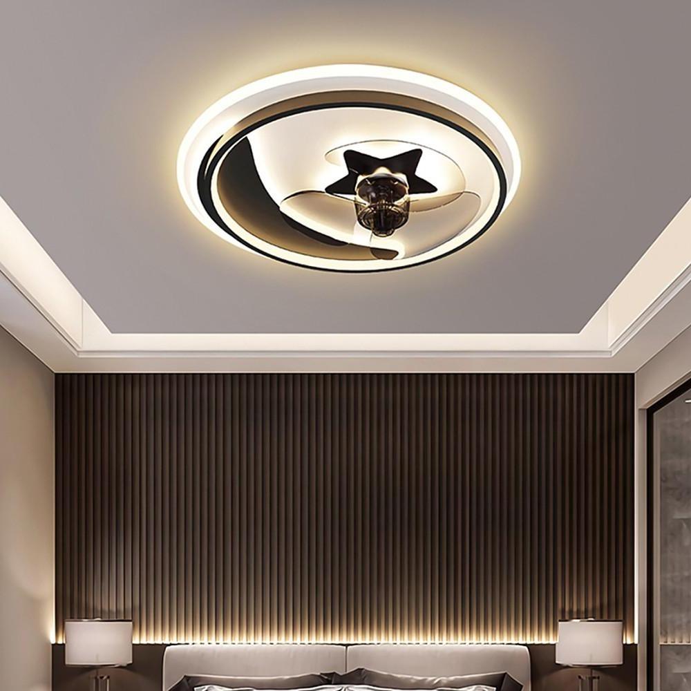 Multi Circle Dimmable LED Electroplated Modern Flush Mount Ceiling Fan with Lights-Lighom