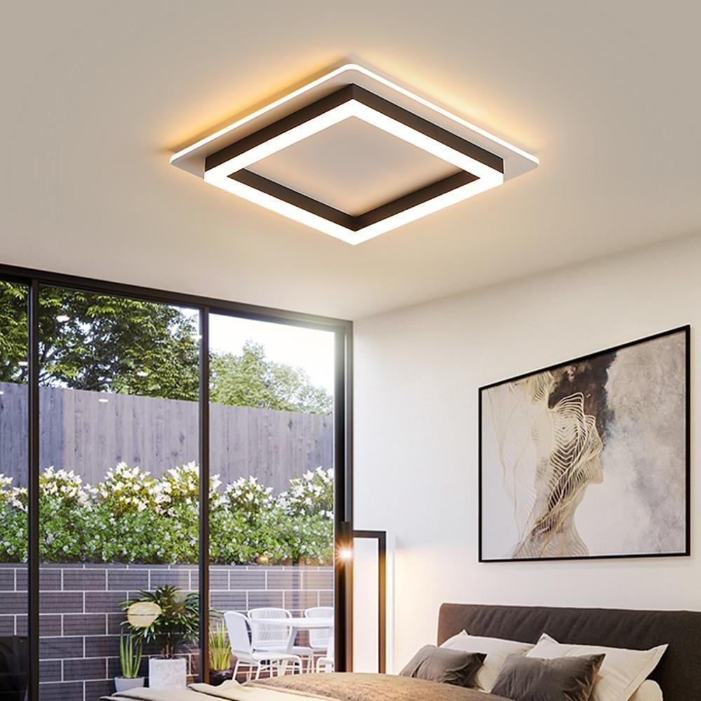 Lighom modern two-square black flush mount lighting in synthetic — Warm White (3000K) / Matte Black