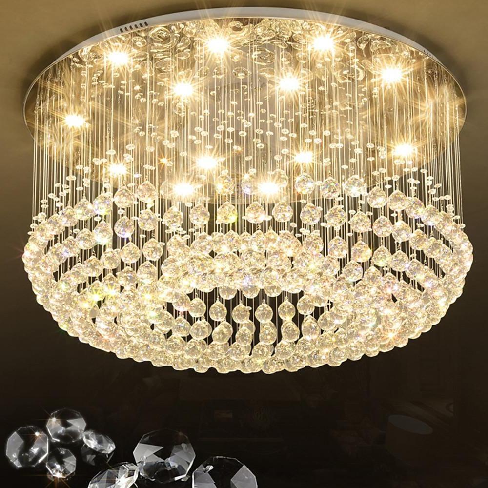 Glass-cicles Crystal LED Chandelier Drum Flush Mount Chandelier-Lighom
