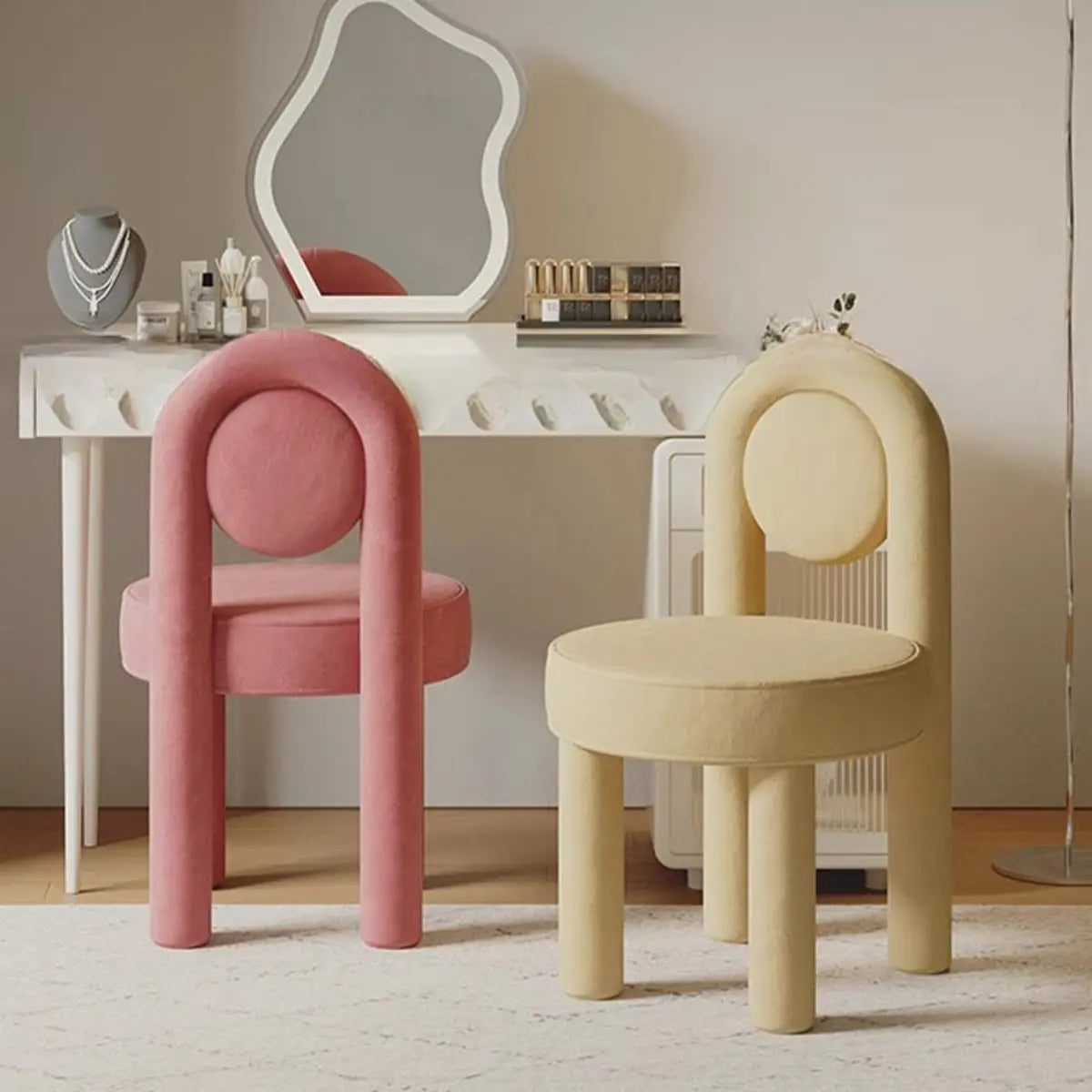 Multi-Color Circular Upholstered Vanity Stool — Black and White