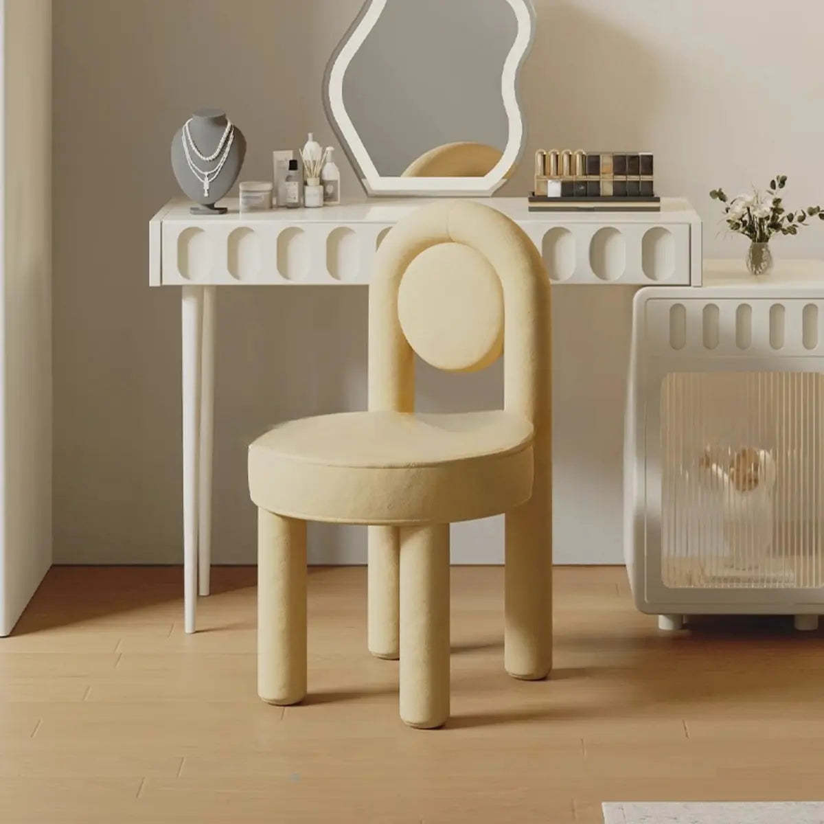 Multi-Color Circular Upholstered Vanity Stool — Pink