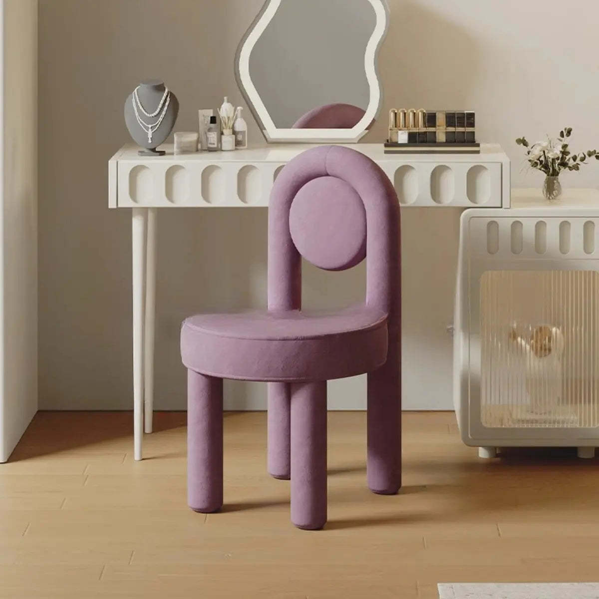 Multi-Color Circular Upholstered Vanity Stool — Pink-Yellow