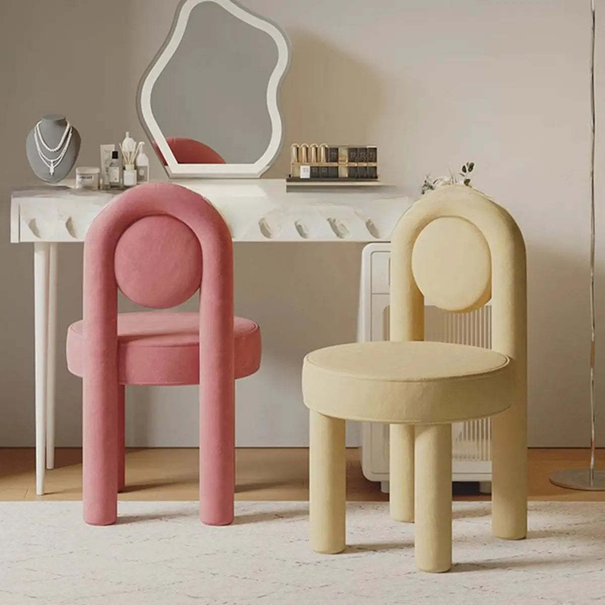 Multi-Color Circular Upholstered Vanity Stool — Black and White