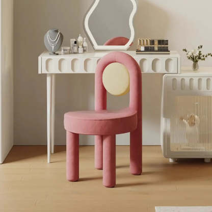Multi-Color Circular Upholstered Vanity Stool — Cream