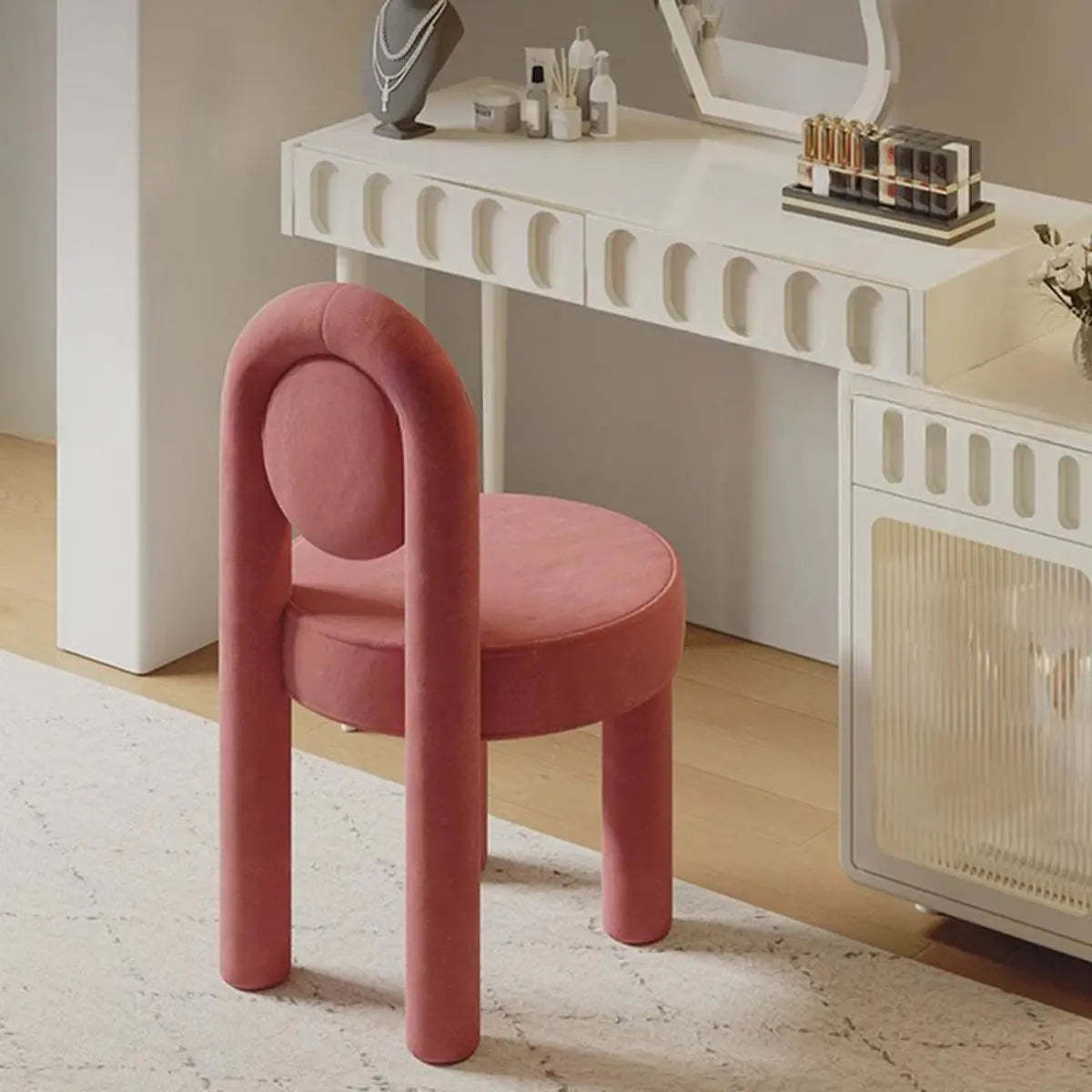 Multi-Color Circular Upholstered Vanity Stool — Yellow