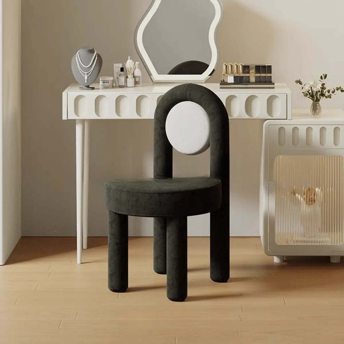 Multi-Color Circular Upholstered Vanity Stool — Brown