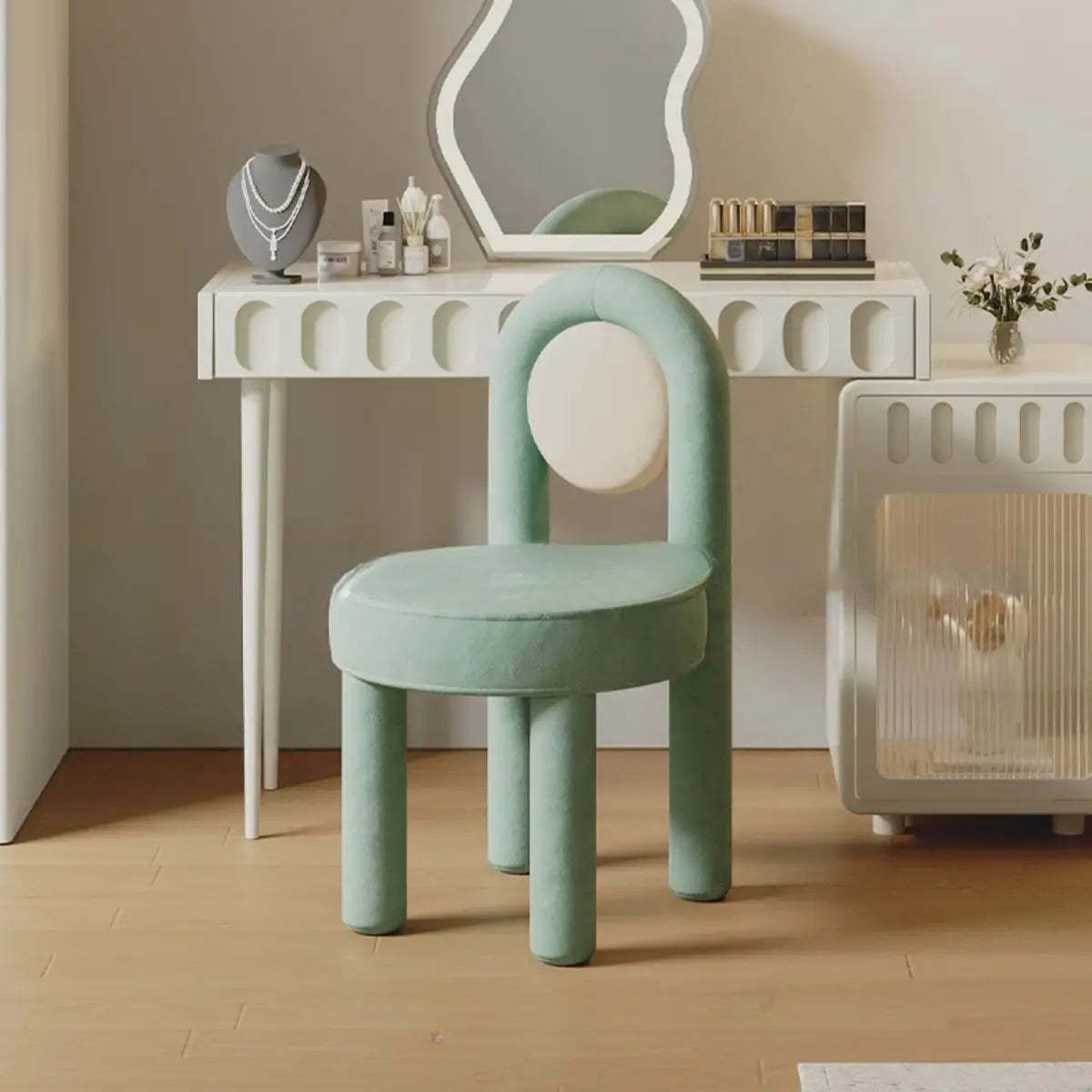 Multi-Color Circular Upholstered Vanity Stool — Green