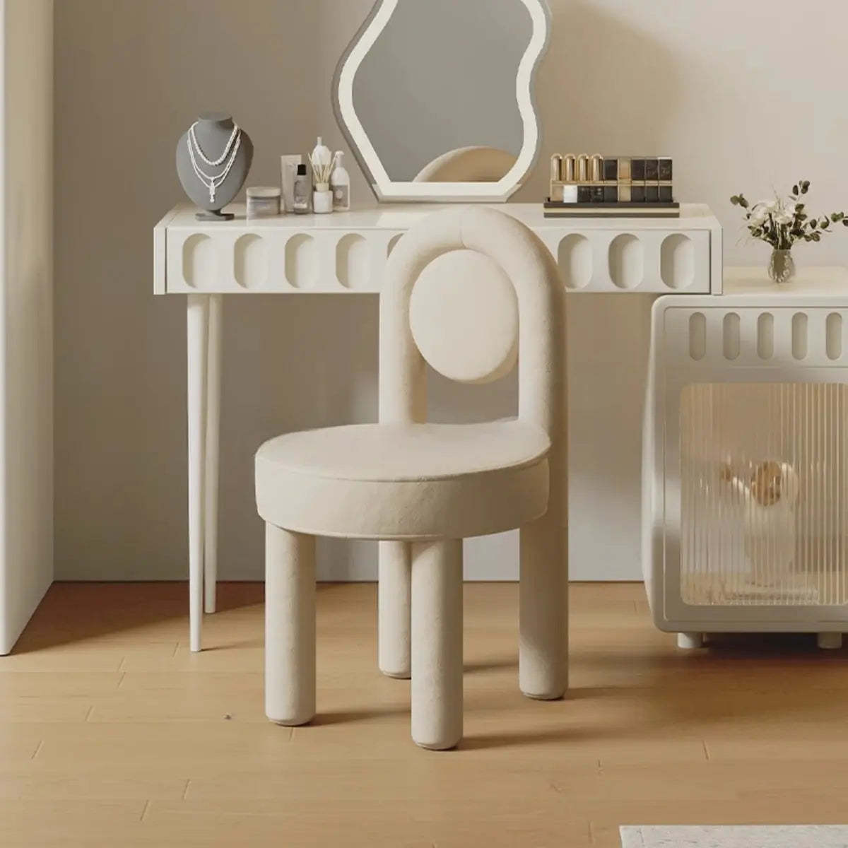 Multi-Color Circular Upholstered Vanity Stool — Cyan