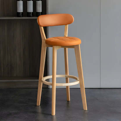 Round Low-Back Wood Bar Stool — 1 Piece / Light Gray
