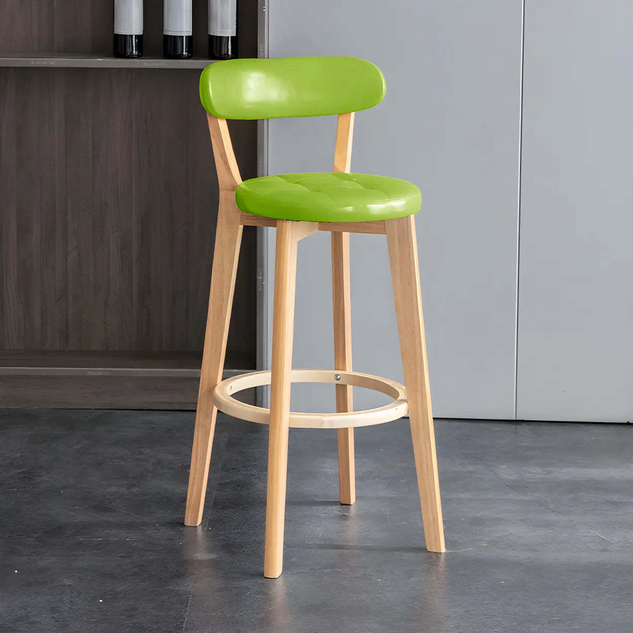Round Low-Back Wood Bar Stool — 2 Piece Set / White