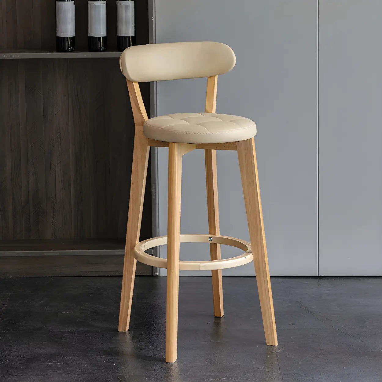 Round Low-Back Wood Bar Stool — 2 Piece Set / Yellow