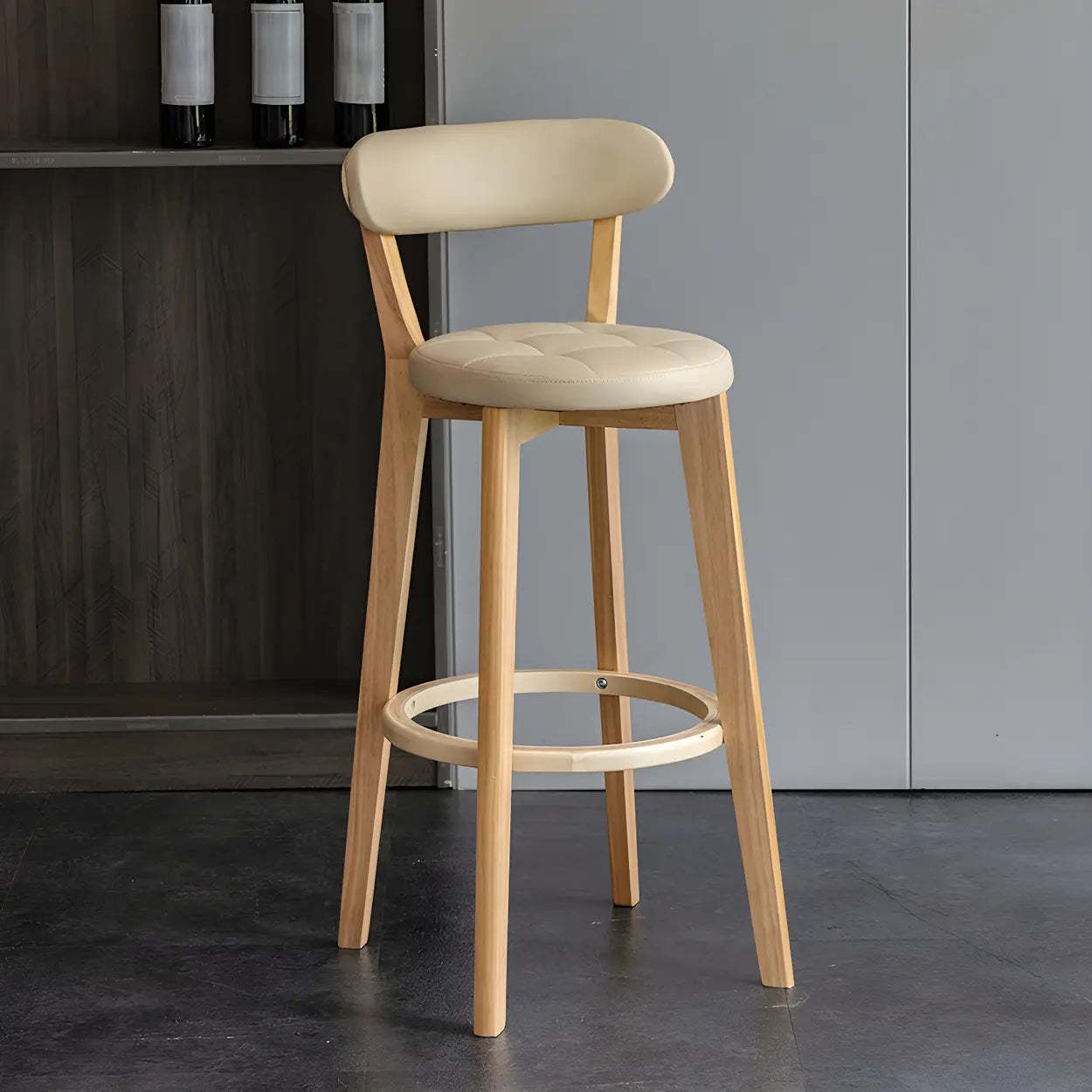 Round Low-Back Wood Bar Stool — 2 Piece Set / Yellow