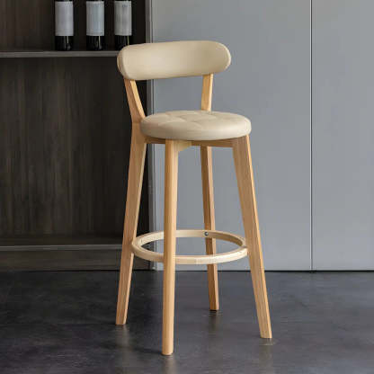 Round Low-Back Wood Bar Stool — 2 Piece Set / Yellow