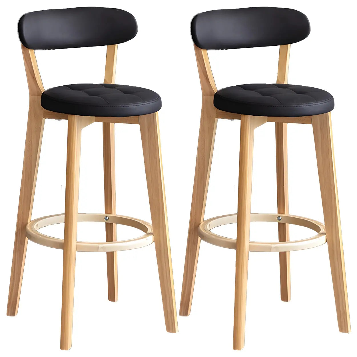 Round Low-Back Wood Bar Stool — 2 Piece Set / Brown