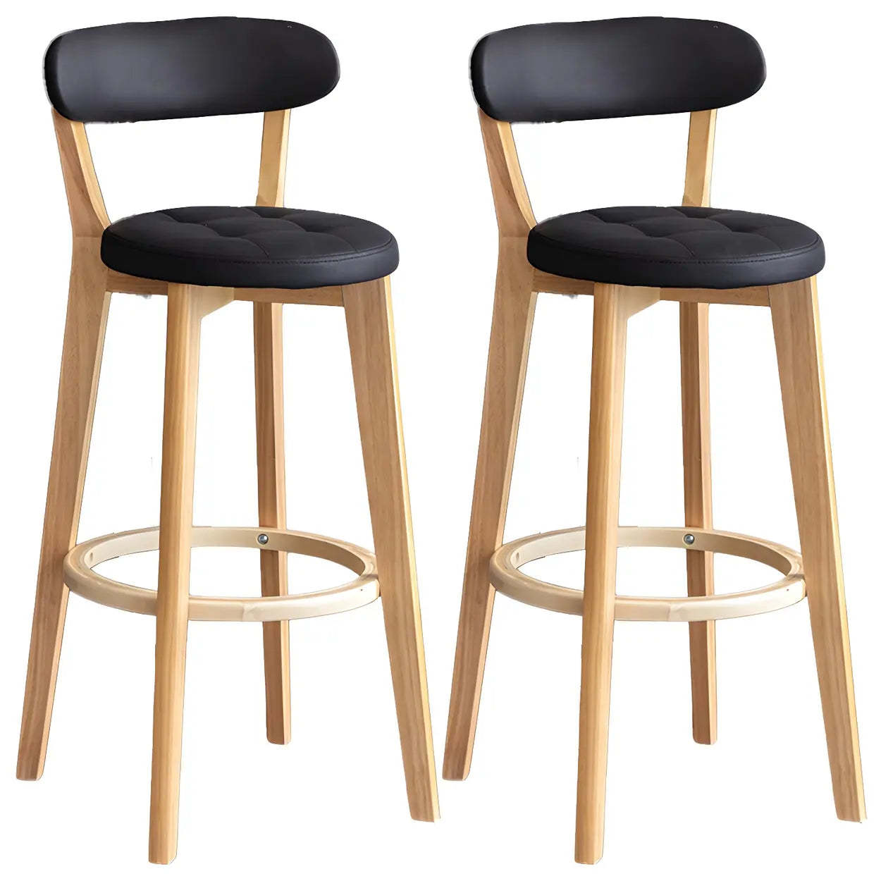 Round Low-Back Wood Bar Stool — 2 Piece Set / Brown