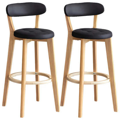 Round Low-Back Wood Bar Stool — 2 Piece Set / Brown