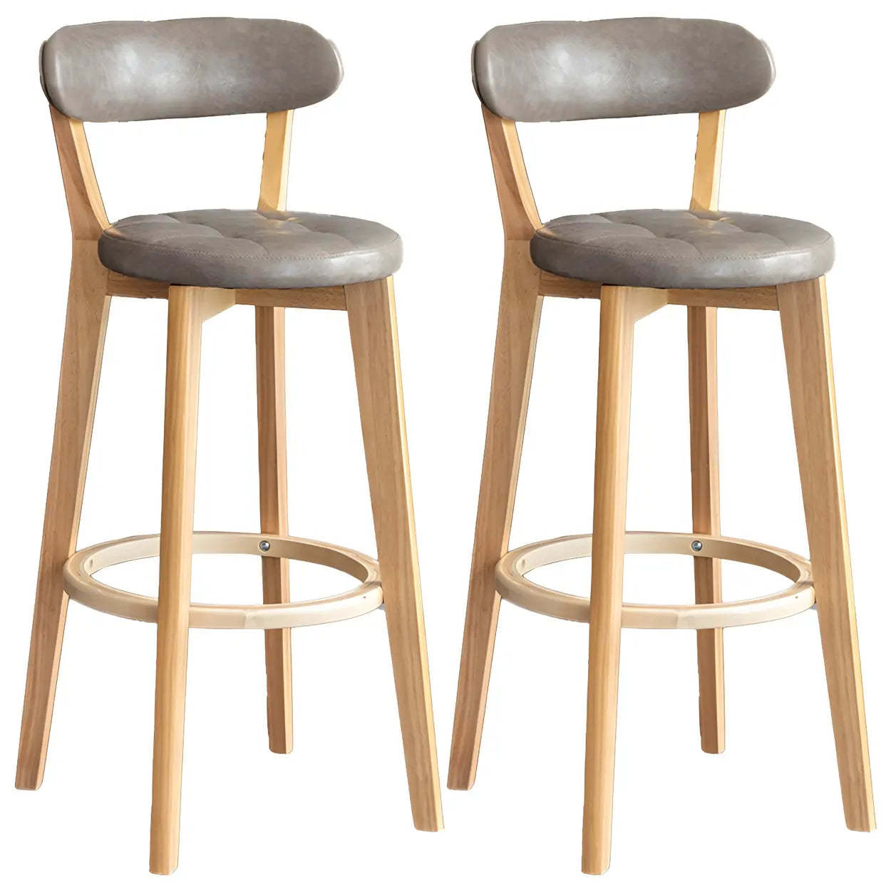 Round Low-Back Wood Bar Stool — 2 Piece Set / Orange
