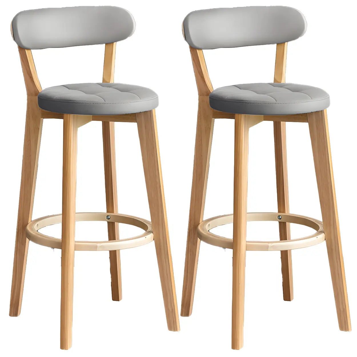 Round Low-Back Wood Bar Stool — 2 Piece Set / Grey