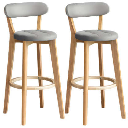 Round Low-Back Wood Bar Stool — 2 Piece Set / Grey
