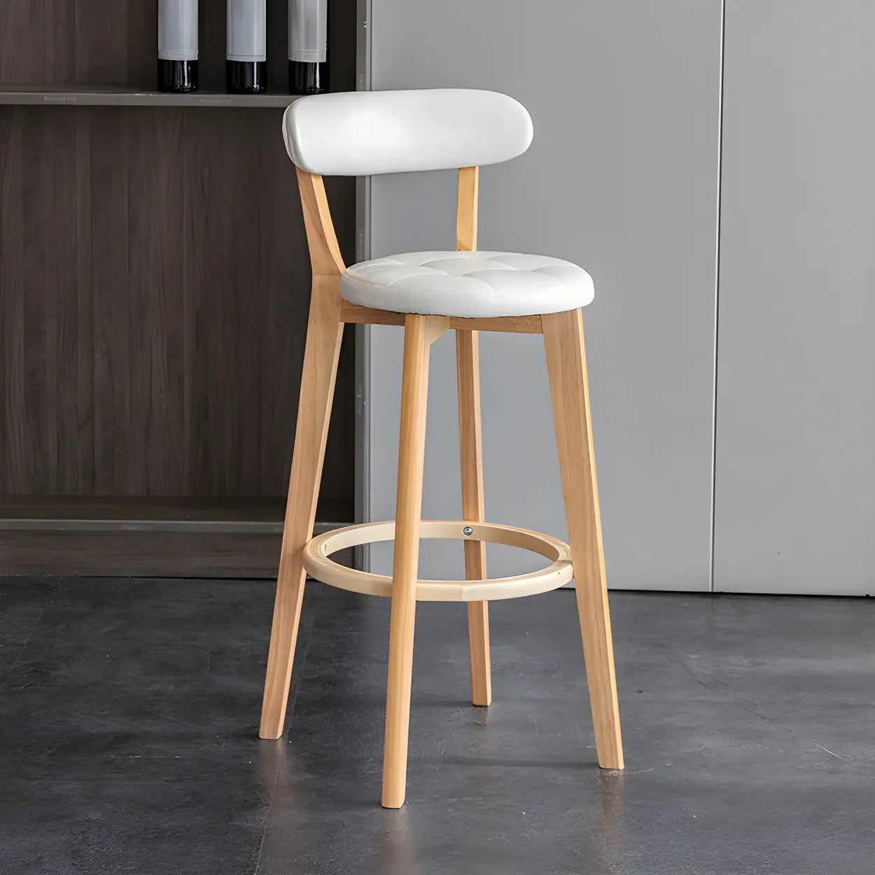 Round Low-Back Wood Bar Stool — 1 Piece / White