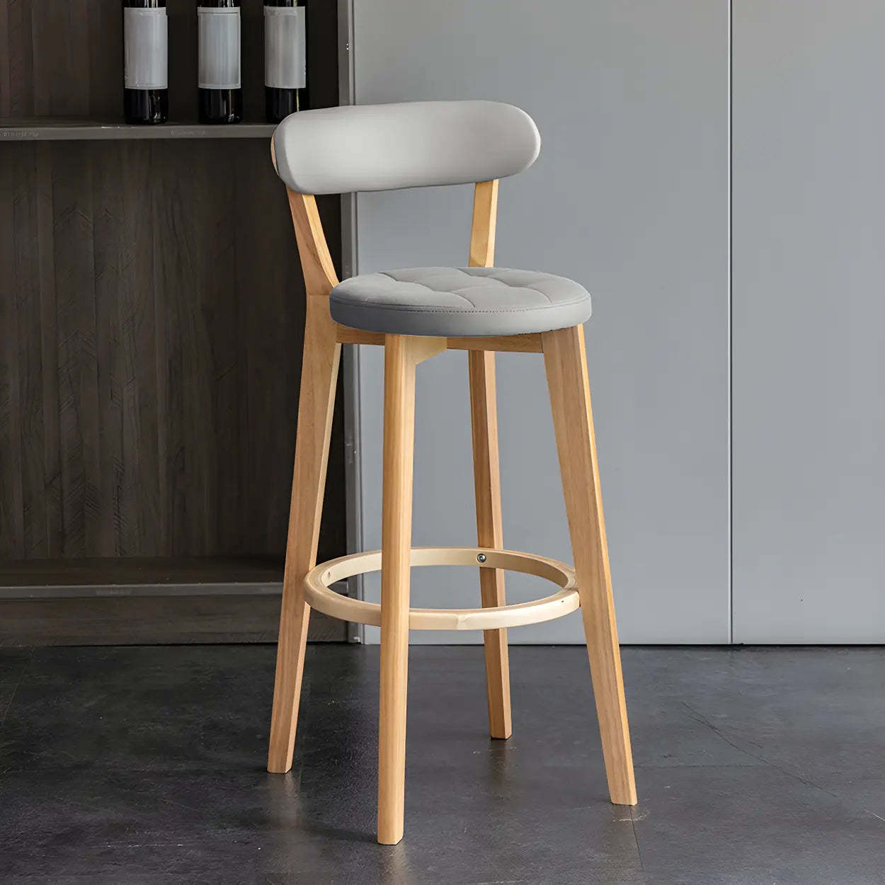Round Low-Back Wood Bar Stool — 4 Piece Set / Black
