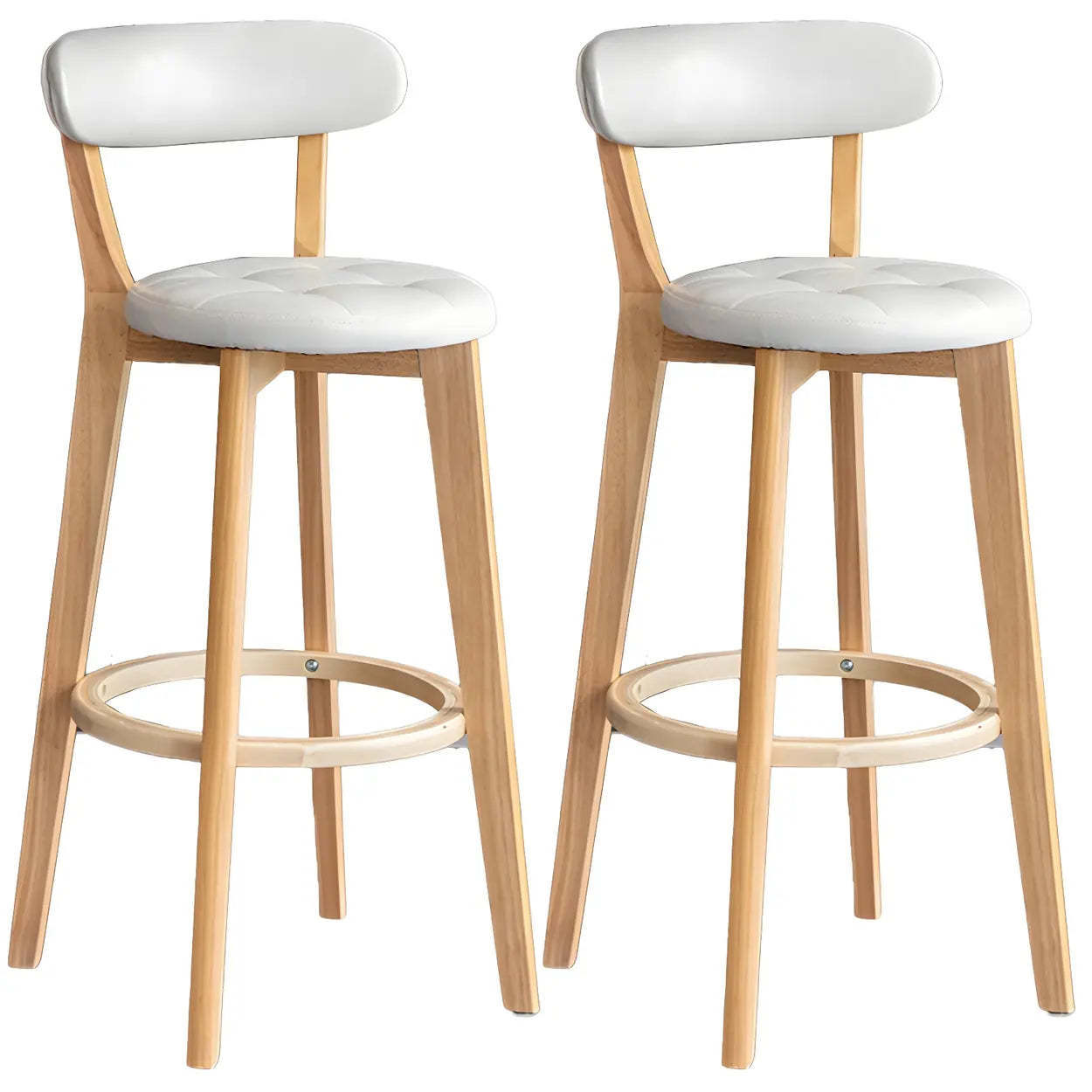 Lighom round low-back wood bar & counter stools for kitchen — Set of 2 / White