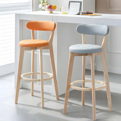 Round Low-Back Wood Bar Stool — 4 Piece Set / Off-White