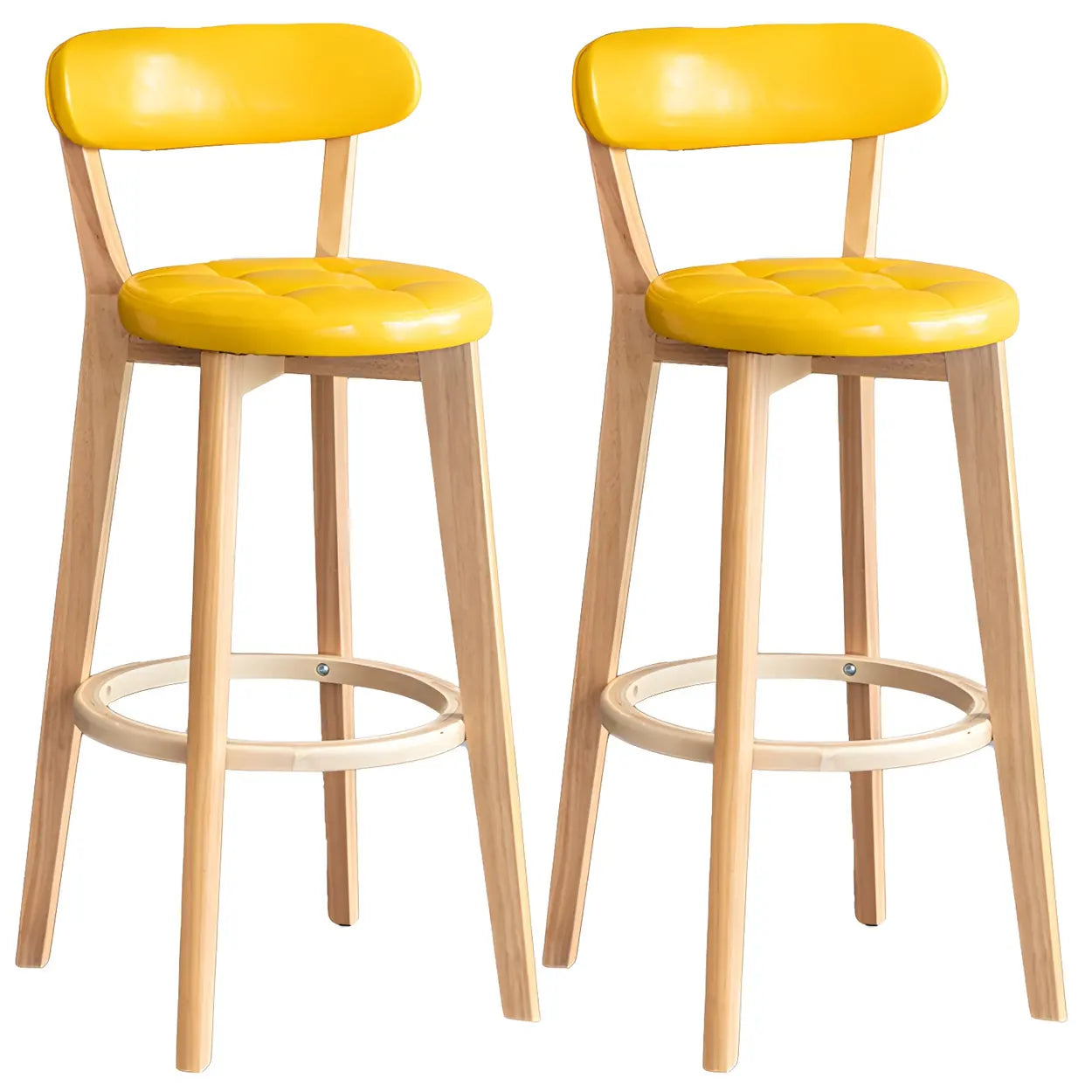Round Low-Back Wood Bar Stool — 4 Piece Set / Yellow