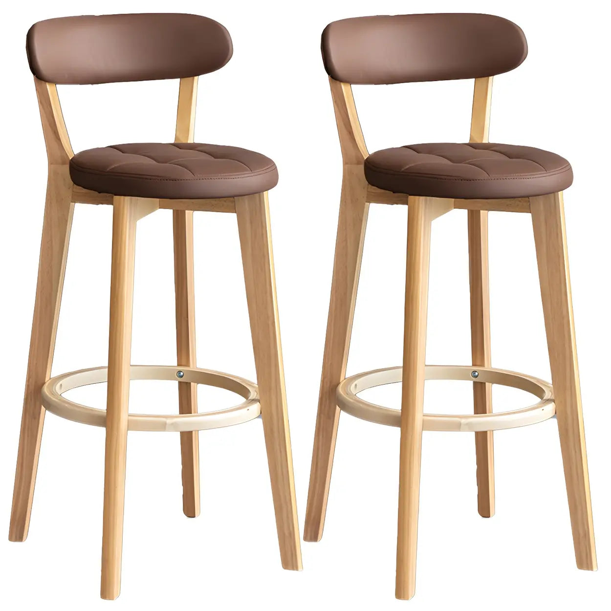 Round Low-Back Wood Bar Stool — 4 Piece Set / Brown