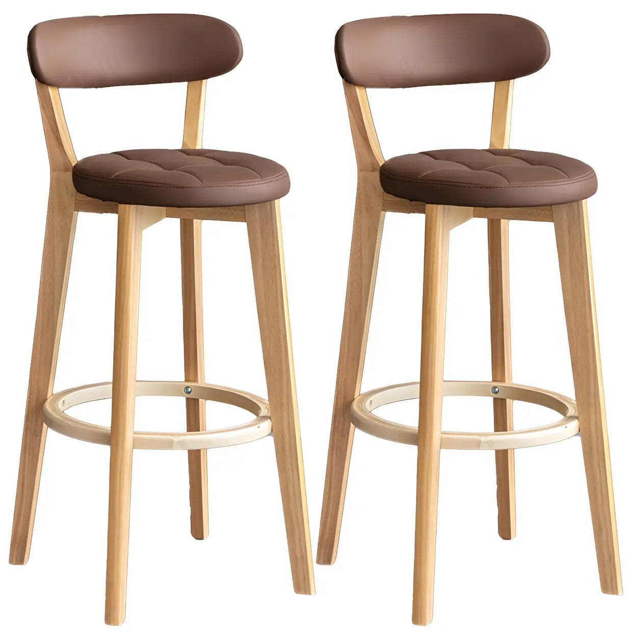Round Low-Back Wood Bar Stool — 4 Piece Set / Brown