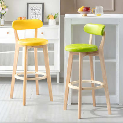 Round Low-Back Wood Bar Stool — 4 Piece Set / Fruit Green