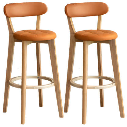 Round Low-Back Wood Bar Stool — 4 Piece Set / Light Gray