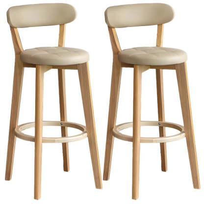 Round Low-Back Wood Bar Stool — 8 Piece Set / White