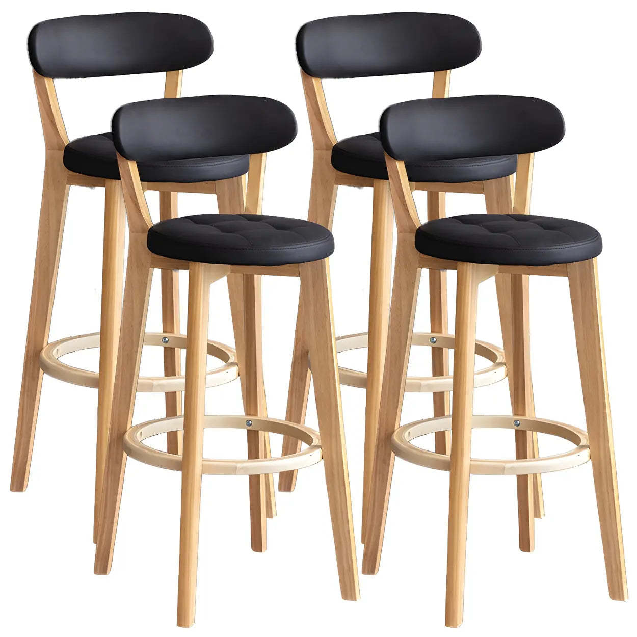 Round Low-Back Wood Bar Stool — 8 Piece Set / Off-White