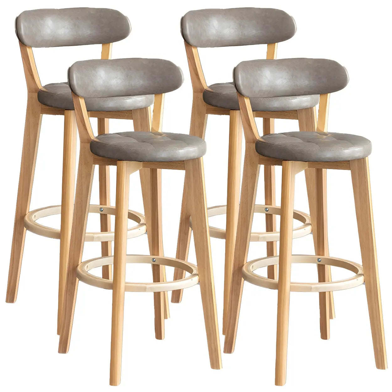 Round Low-Back Wood Bar Stool — 8 Piece Set / Yellow