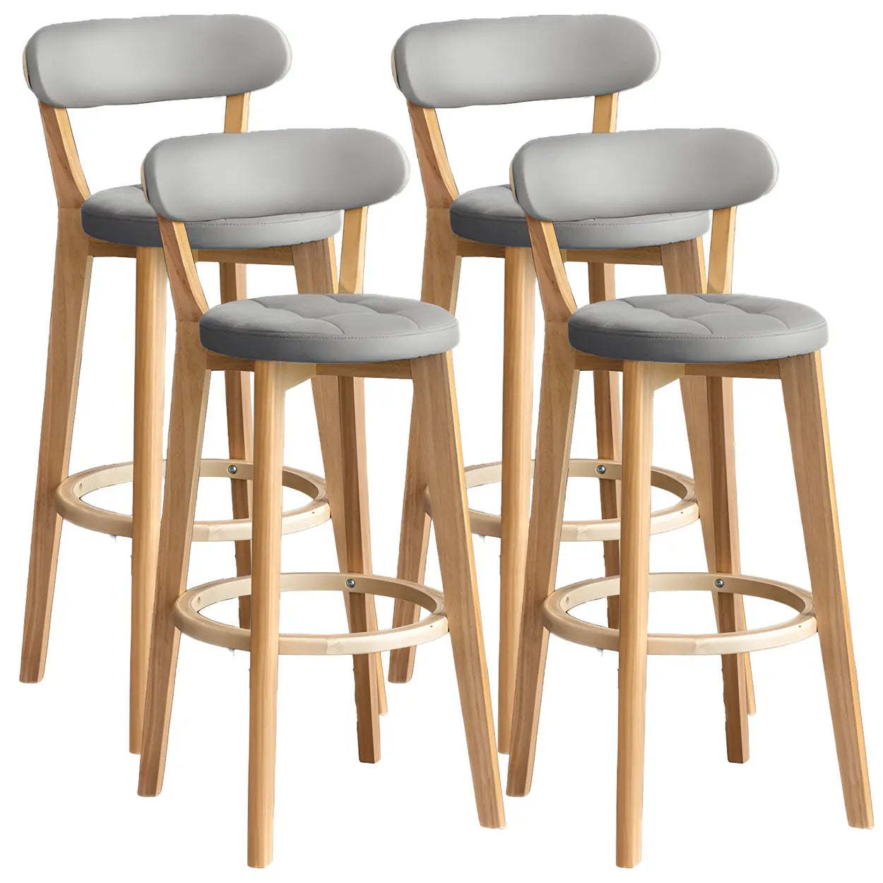Round Low-Back Wood Bar Stool — 8 Piece Set / Brown