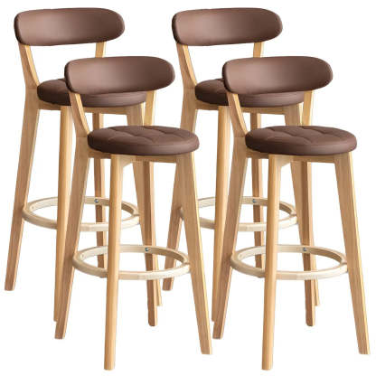 Round Low-Back Wood Bar Stool — 8 Piece Set / Orange