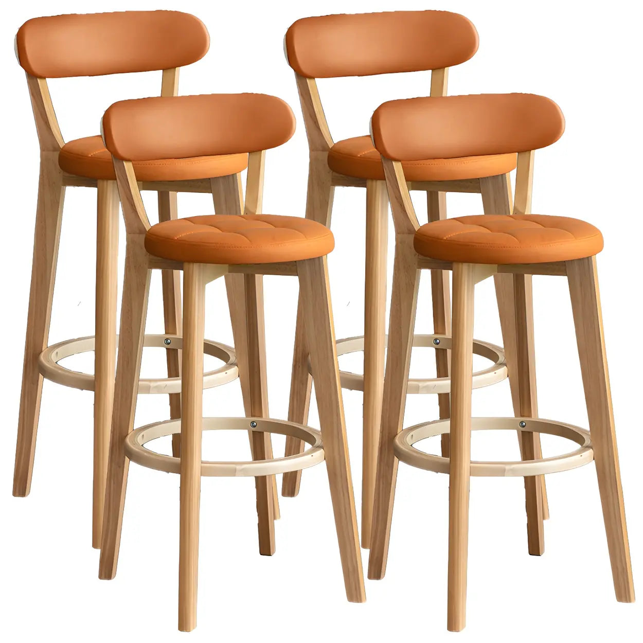 Round Low-Back Wood Bar Stool — 8 Piece Set / Light Gray