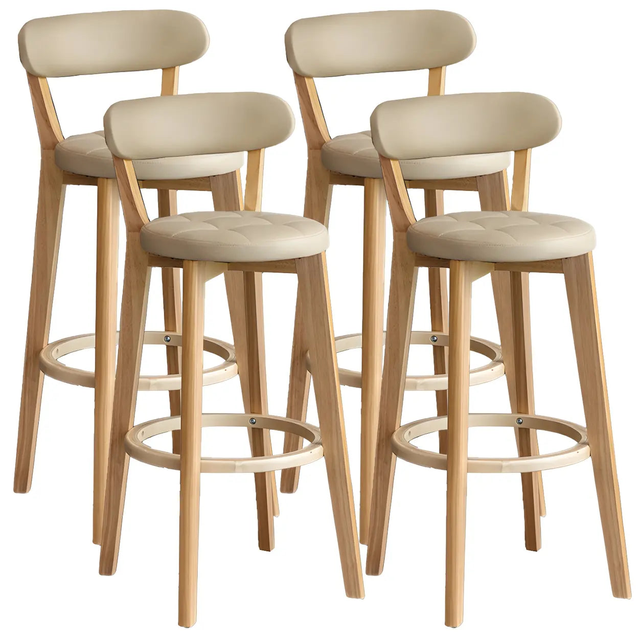 Round Low-Back Wood Bar Stool