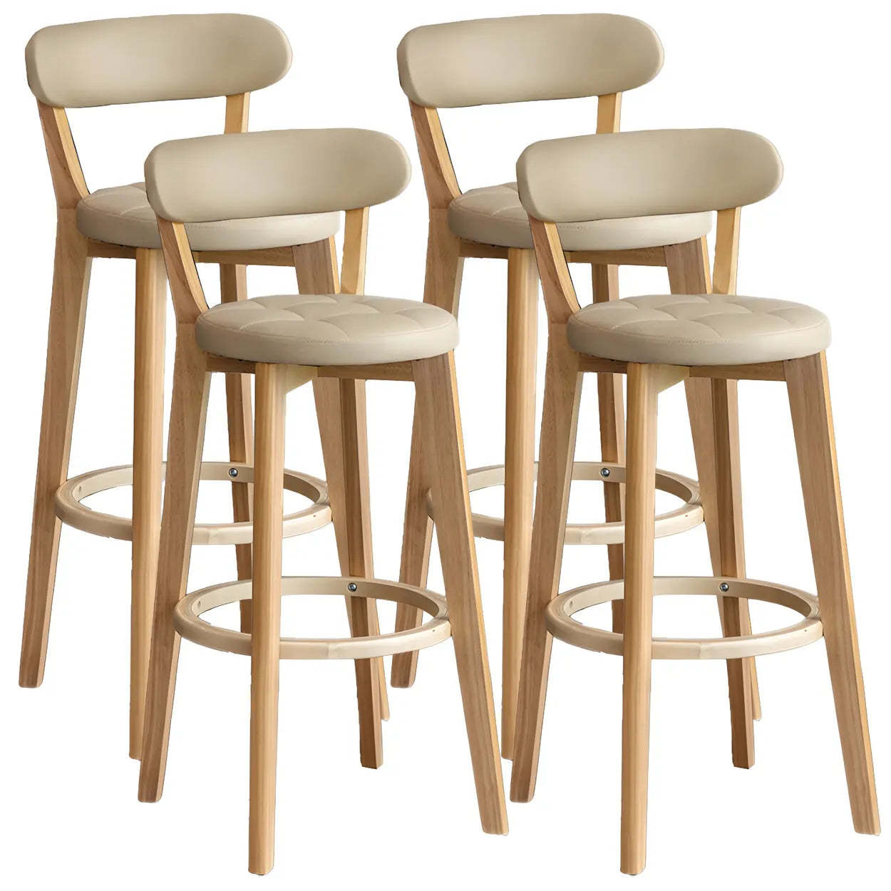 Round Low-Back Wood Bar Stool