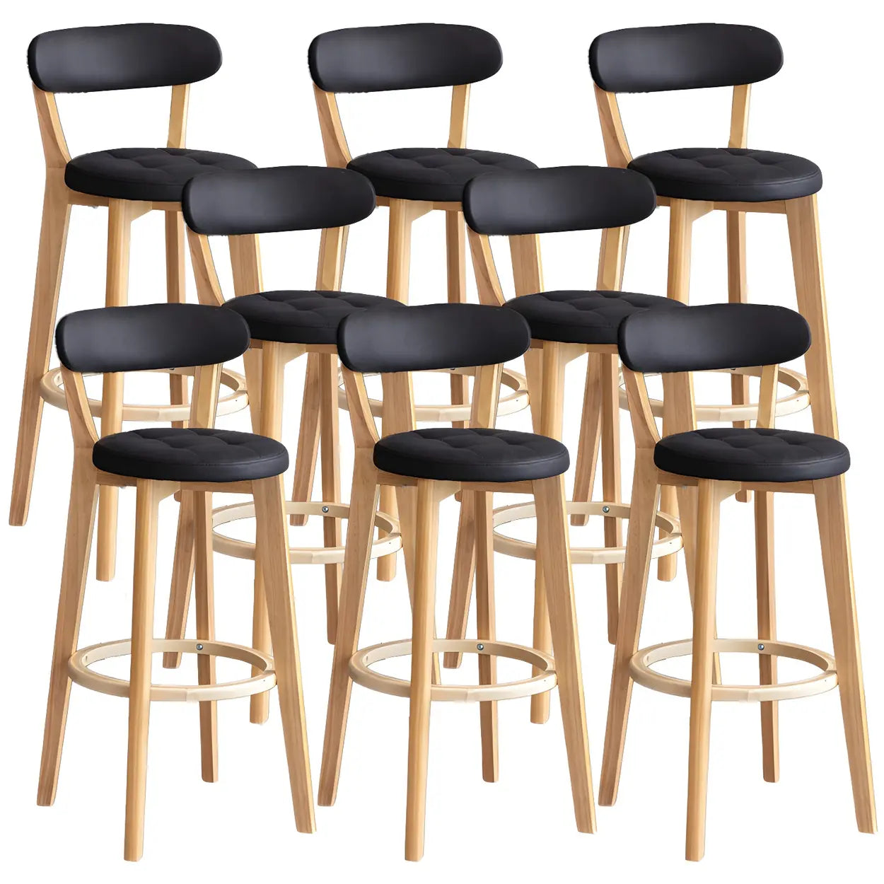 Round Low-Back Wood Bar Stool
