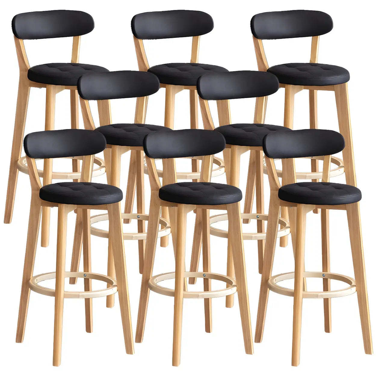 Round Low-Back Wood Bar Stool