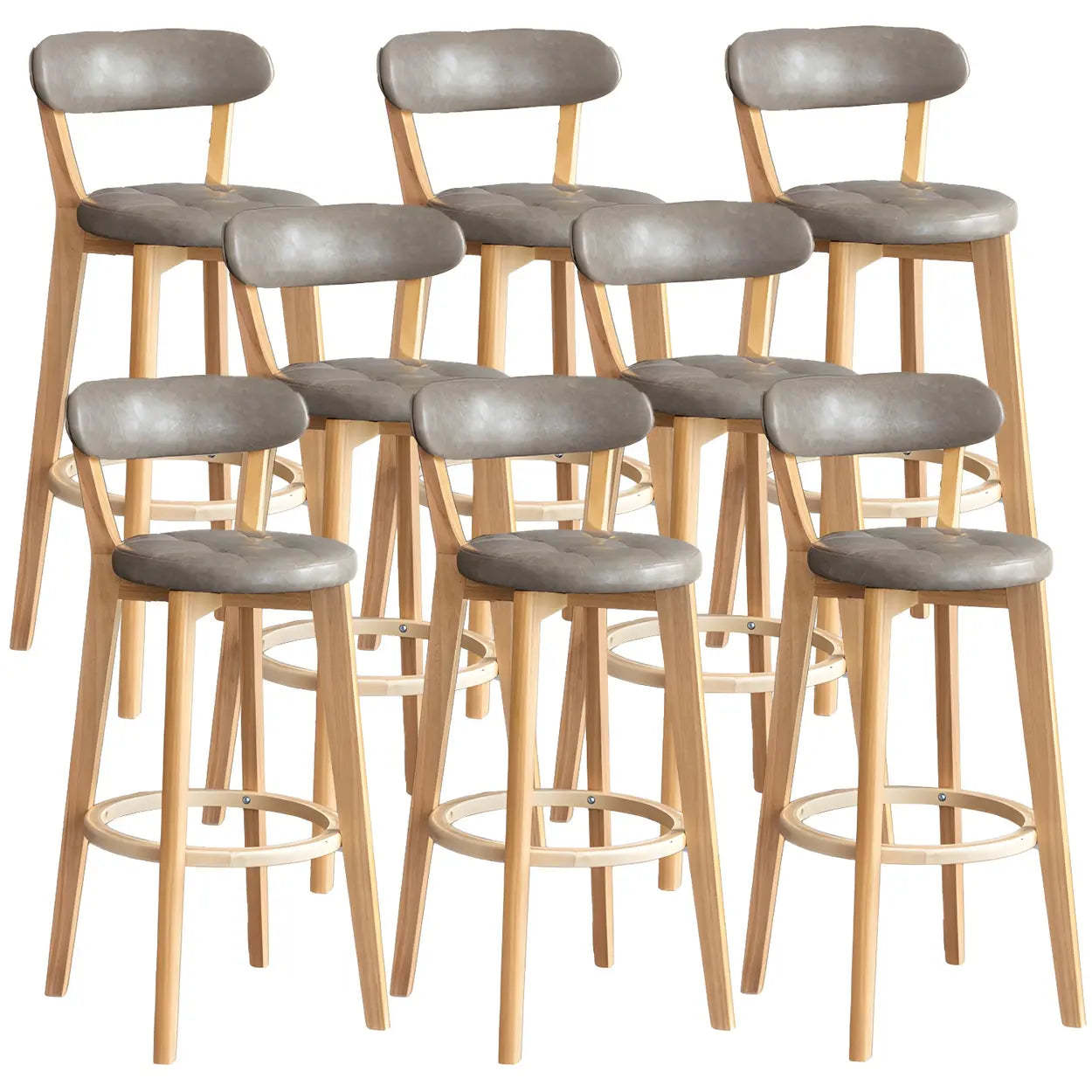 Round Low-Back Wood Bar Stool