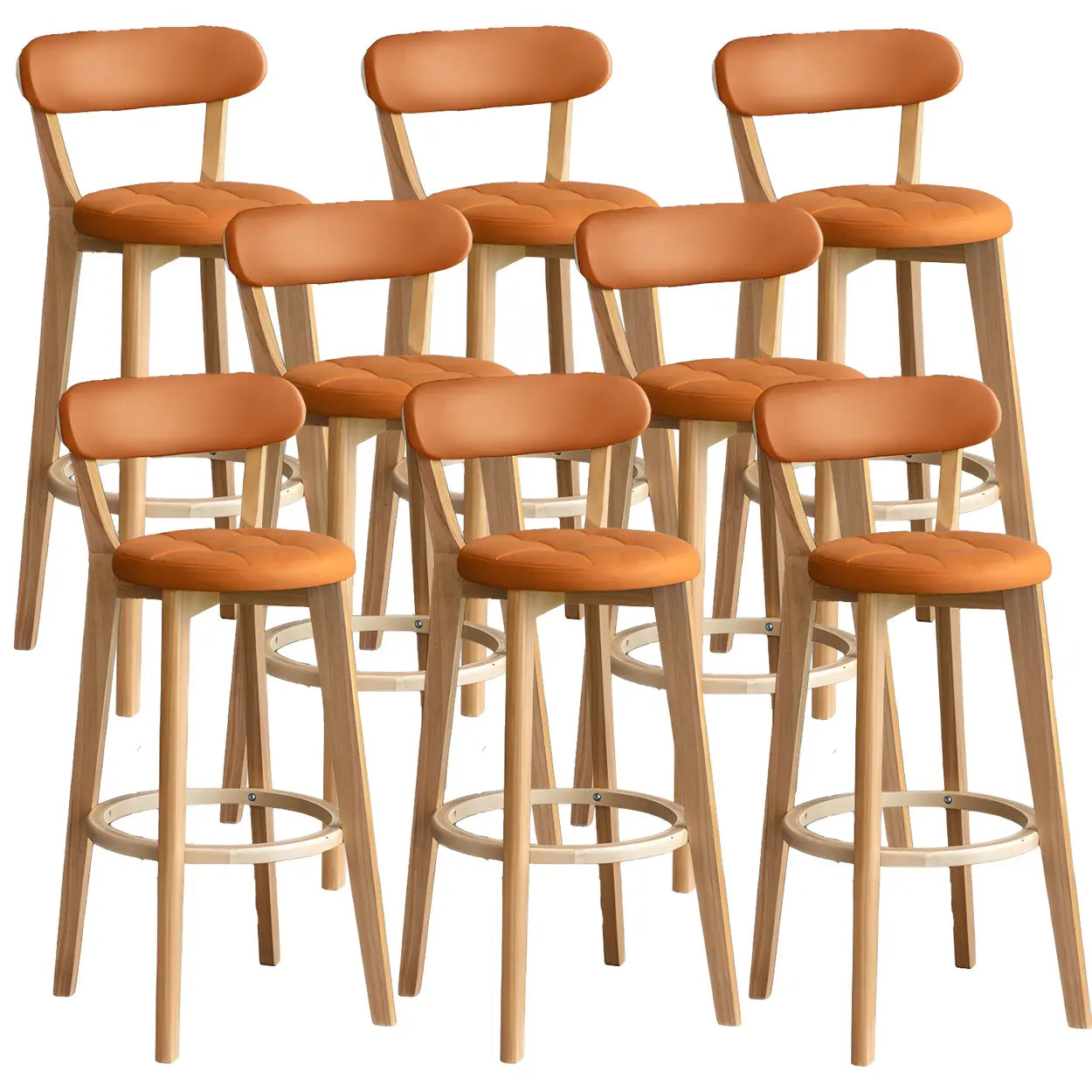Round Low-Back Wood Bar Stool