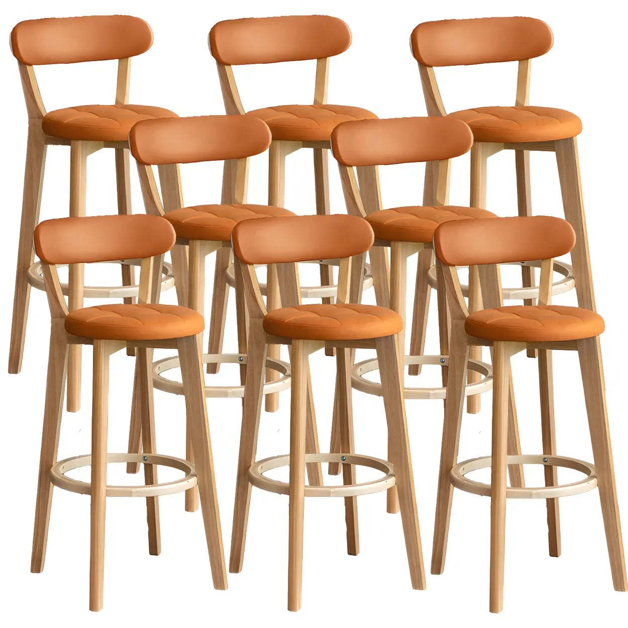 Round Low-Back Wood Bar Stool