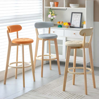 Round Low-Back Wood Bar Stool — 1 Piece / Orange