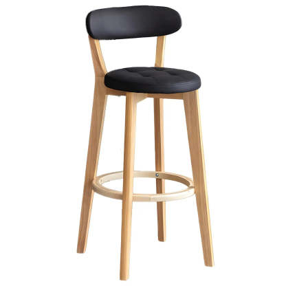 Round Low-Back Wood Bar Stool — 1 Piece / Grey