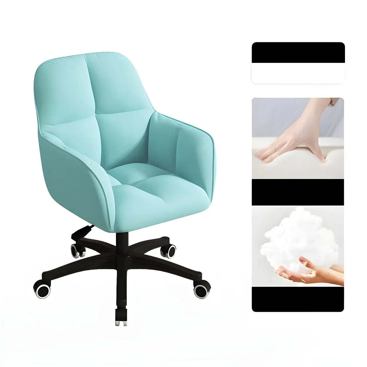 Leather multi-color curved office chairs in leather — Lake Blue / Black